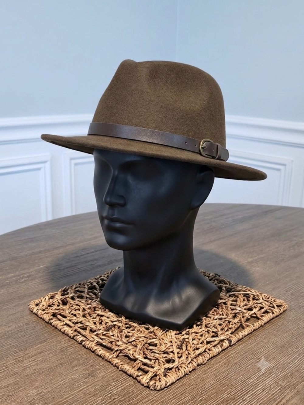 Classic Brown Wool Felt Fedora Hat with Leather Band